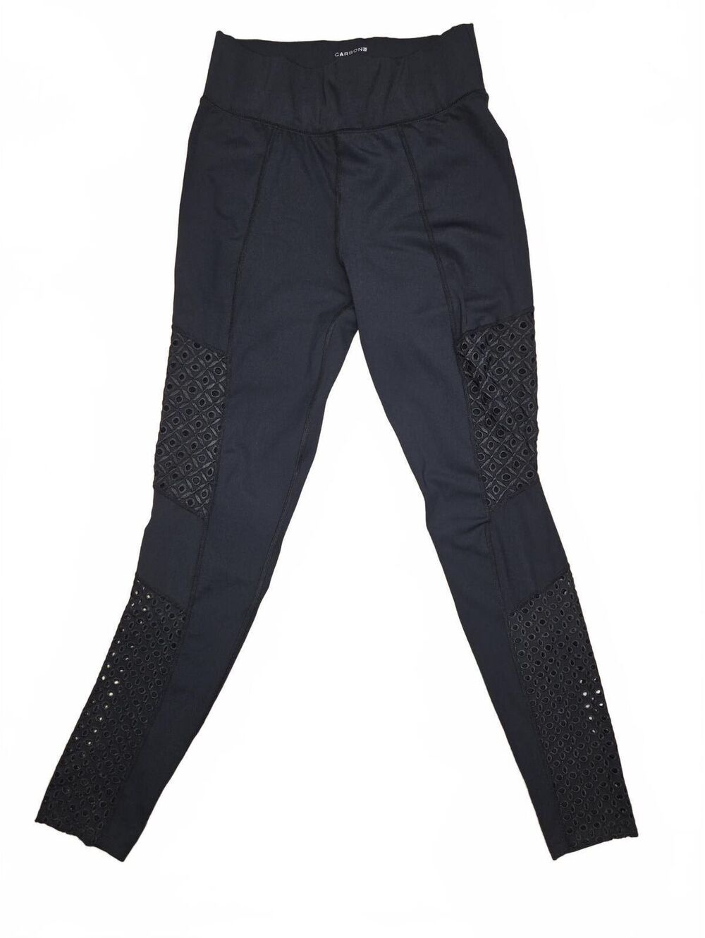 Carbon38 Black Laser-Cut Eyelet Athletic Workout Leggings Size M